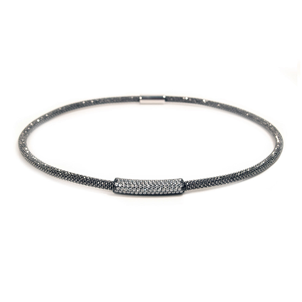 Oxidised Mesh CZ Necklace | Vamp London Jewellery