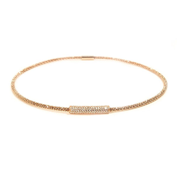 Rose Gold Mesh Necklace CZ | Vamp London Jewellery